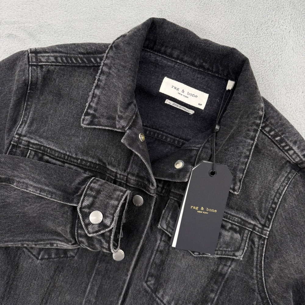 Rag & Bone Nico Denim Jacket Womens Small Black Trucker Made in USA Casual Zip